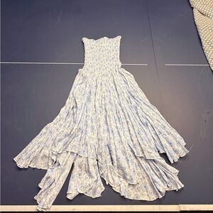 Romantic Floral Smocked Handkerchief Hem Maxi Dress